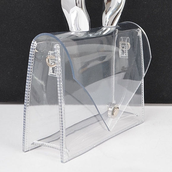 Small Womens Stadium Approved PVC Transparent Twist Lock Flap Jelly Crossbody - Picture 3 of 10